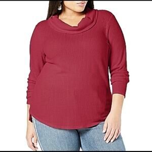 Style & Co. Waffle Knit Cowl Neck thermal top-3X